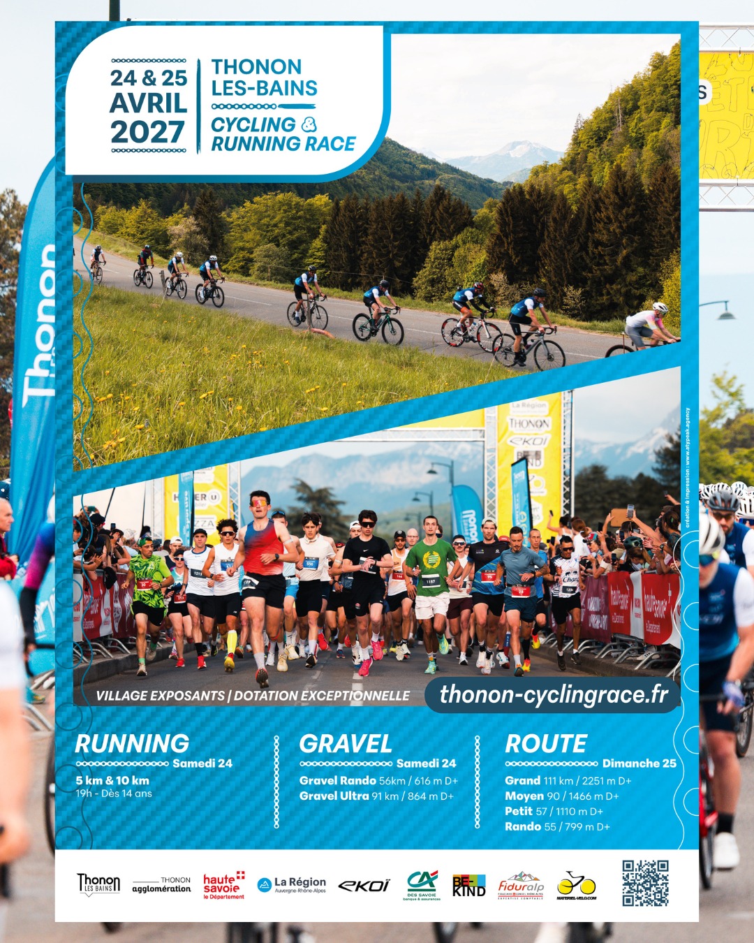 🚴🏃 Cap sur 2027 ! 🌊⛰️

Après une édition 2026 record avec + de 2 000 cyclistes et 900 coureurs à pied, l'aventure continue pour une 7ème édition ! 🔥

🗓 24 & 25 avril 2027

✨ Au programme 👇
🏃 𝗥𝘂𝗻𝗻𝗶𝗻𝗴 5 et 10 km : une organisation optimisée pour une expérience encore plus fluide.
🚴 𝗥𝗼𝘂𝘁𝗲 : des parcours partiellement renouvelés, plus accessibles, avec le retour des cols du Cou, du Perret et de Ludran… et une grande nouveauté : le col des Arces ! 💪
🌿 𝗚𝗿𝗮𝘃𝗲𝗹 : les bases qui ont fait le succès de 2026 sont conservées, avec quelques surprises à venir pour les plus compétiteurs.

Entre Lac Léman, Vallée Verte et Haut-Chablais, une nouvelle édition vous attend. 🤩
On a déjà hâte de vous retrouver ! 💙💛

En participant à notre épreuve, vous profitez de 𝗻𝗼𝗺𝗯𝗿𝗲𝘂𝘅 𝘀𝗲𝗿𝘃𝗶𝗰𝗲𝘀 𝗶𝗻𝗰𝗹𝘂𝘀 👇
👕 Un maillot ou un t-shirt collector 
🎁 Cadeaux de bienvenue
⏱️ Un chronométrage individuel avec une puce personnalisé
🗺️ Fléchage complet des parcours. (hors gravel)
🏕️ Un accès au village exposants.
🚴 Une sécurisation de la course assurée par plusieurs centaines de signaleurs ainsi que des motos d'encadrement. (hors gravel)
🔧 Une assistance mécanique et sécurité en course (balais, motos ouvreuses, signaleurs...)
🚑 Une assistance médicale.
🏅 Une médaille Finisher remise à tous les participants.
🥤 Un ou plusieurs ravitaillements sur l'ensemble des parcours.
🍽️ Un ravitaillement ou repas local à l'arrivée.
🚲 Consigne vêtement et parc vélo
🧼 Un espace de lavage vélo.
🚗 Un parking véhicules
🚿 L'accès à des douches et sanitaires.
🎟️ Une participation automatique à la tombola avec de nombreux lots à gagner.
📸 L'accès aux photos officielles de l'événement.
🎉 Une remise de 10 % sur nos autres épreuves.

🚨 𝐎𝐅𝐅𝐑𝐄 𝐅𝐋𝐀𝐒𝐇 : 𝟭𝟬% 𝗱𝗲 𝗿𝗲𝗺𝗶𝘀𝗲 𝘀𝘂𝗿 𝘁𝗼𝗻 𝗶𝗻𝘀𝗰𝗿𝗶𝗽𝘁𝗶𝗼𝗻 𝘀𝗶 𝘁𝘂 𝗳𝗮𝗶𝘀 𝗰𝗲𝗹𝗹𝗲 𝗰𝗶 𝗮𝘃𝗮𝗻𝘁 𝗰𝗲 𝗝𝗘𝗨𝗗𝗜 𝟮𝟬𝗵. 𝗖𝗼𝗱𝗲 : 𝗧𝗛𝗢𝗡𝗢𝗡𝟮𝟳 🚨💸

#ThononRunningRace #ThononCyclingRace #TCR #cyclosportive #running